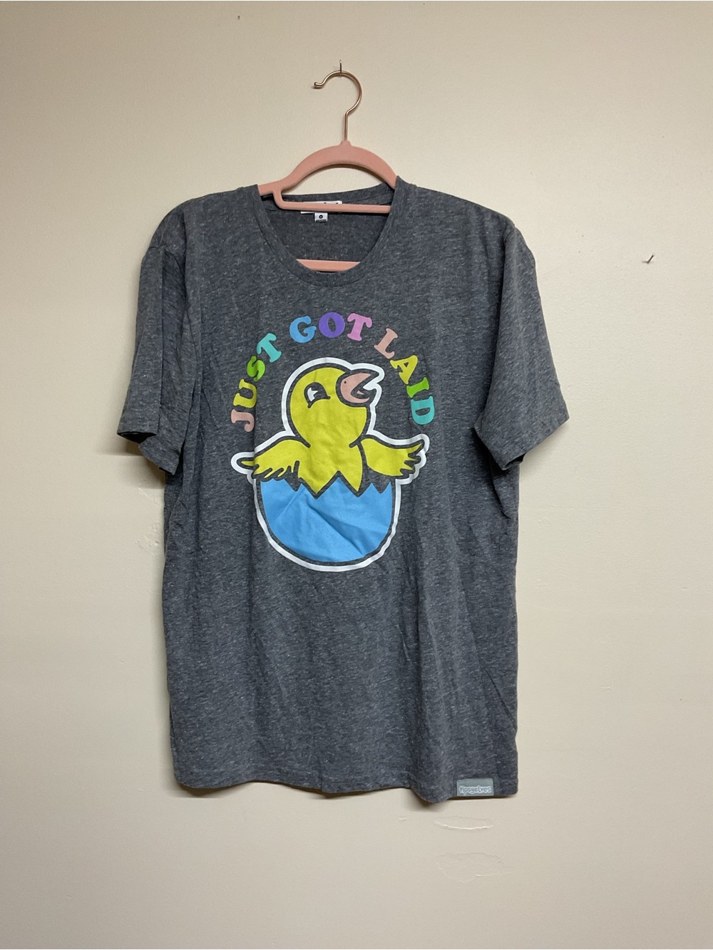 Gray Short Sleeve Tee with Colorful Chick Graphic - Women
